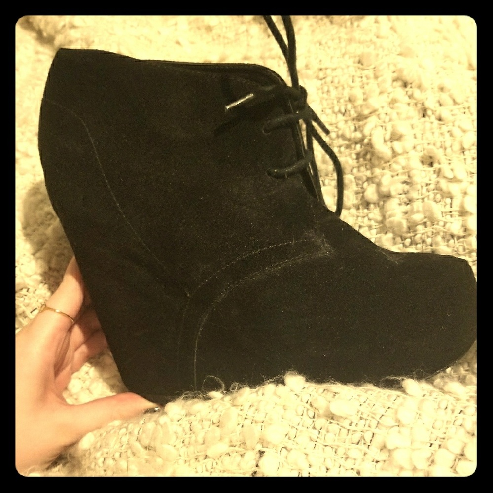 Black wedge booties